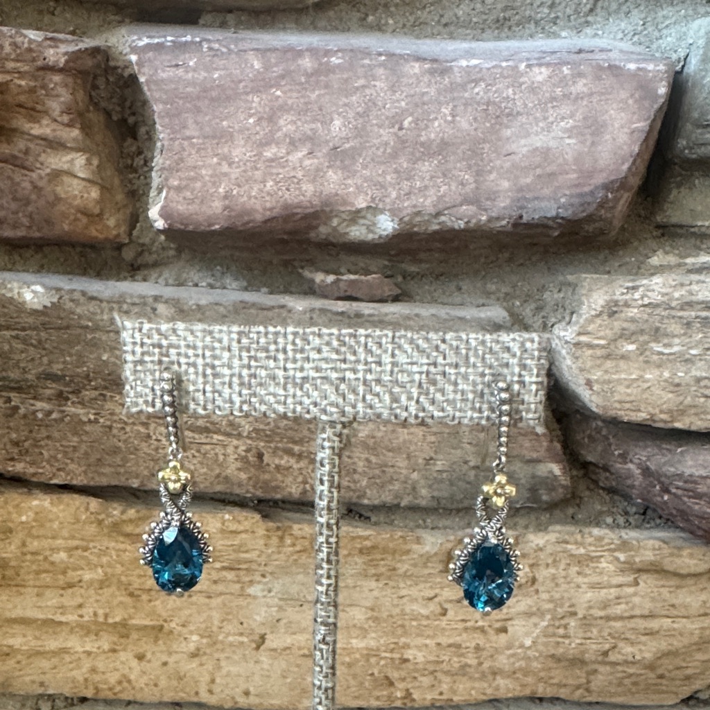 Elegant Barbara Bixby London Blue Topaz Ss/18k Gold Earrings New!